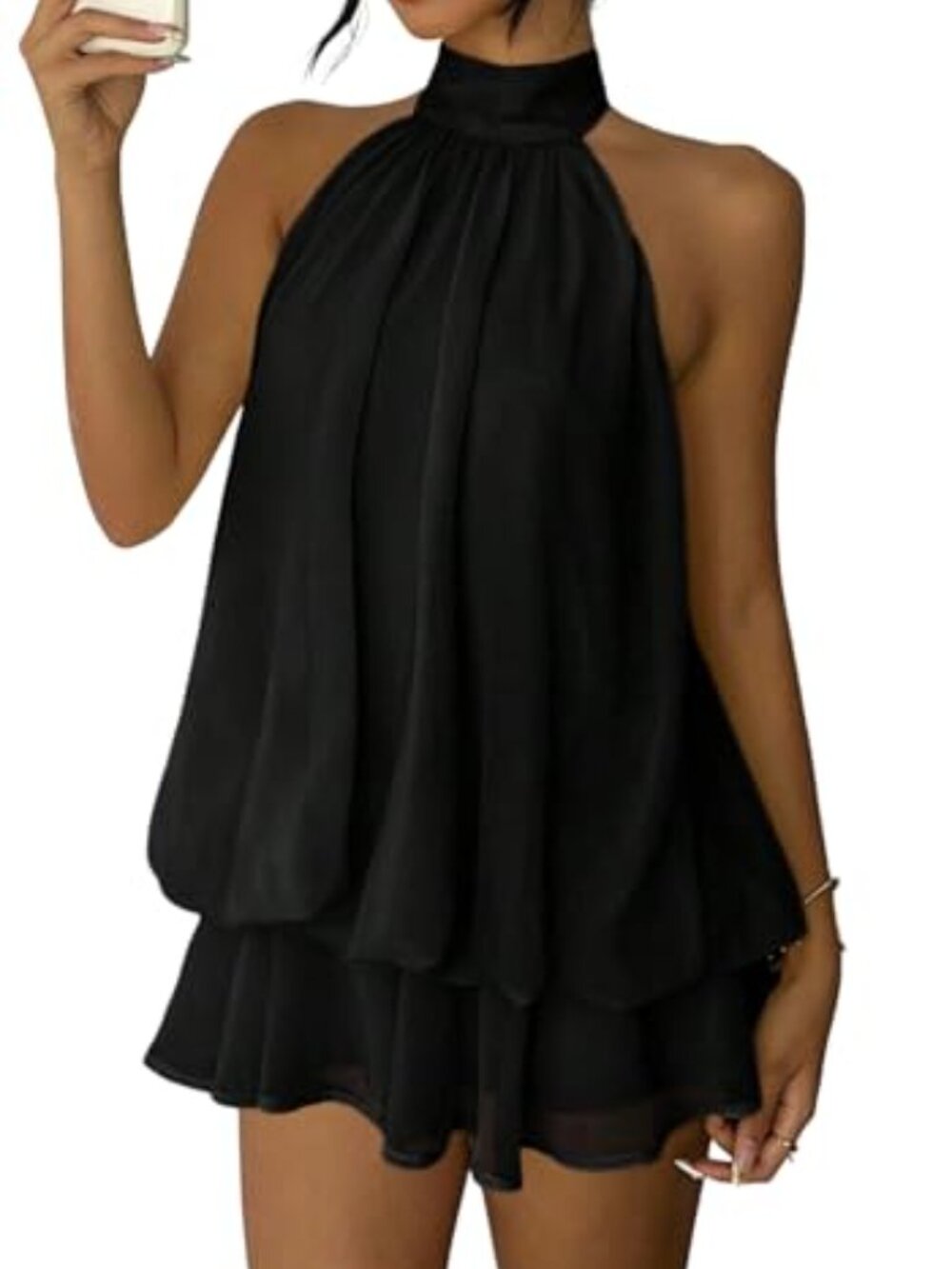 Sleeveless Halter Neck Backless Ruffle Flowy Mini Chiffon Dress Summer Party - Picture 2 of 5